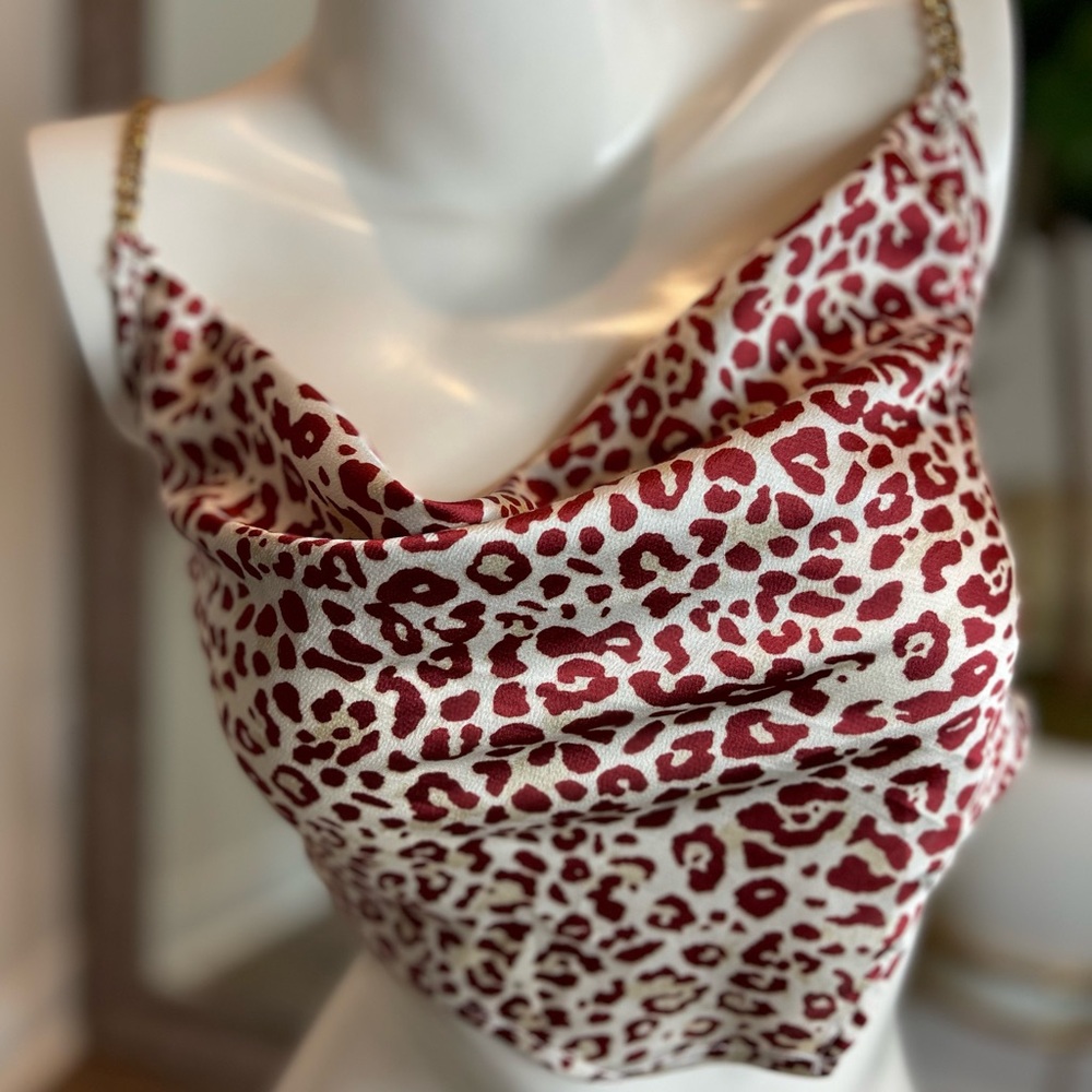 Leopard Print Satin Cowl Neck Top